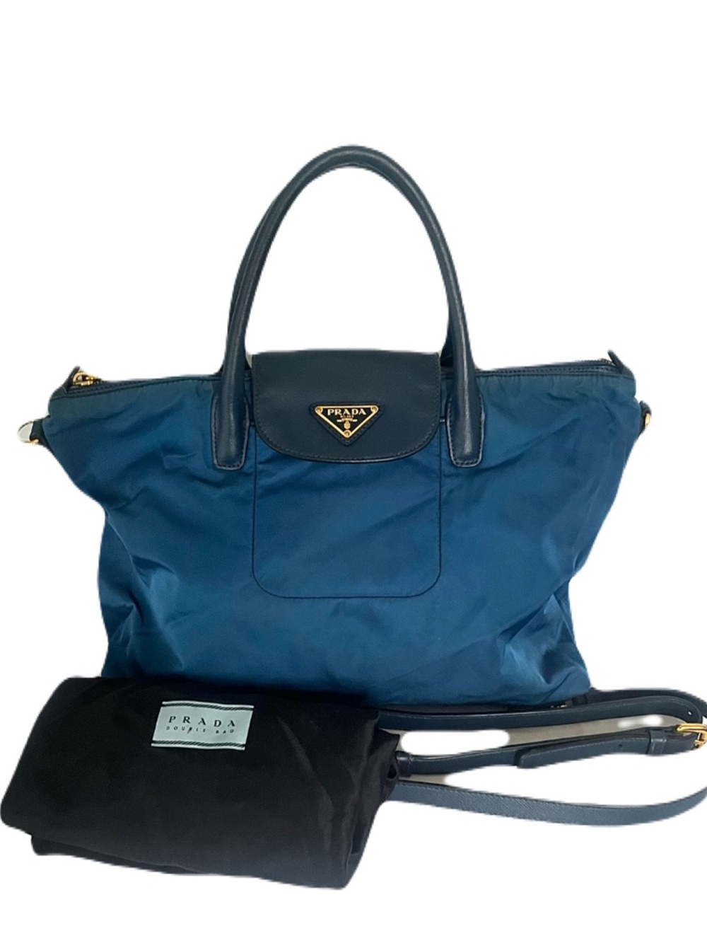 ⚜️Authentic Prada Tessuto & Saffiano Leather Flap Top-Handle Satchel / 2-Way Tot